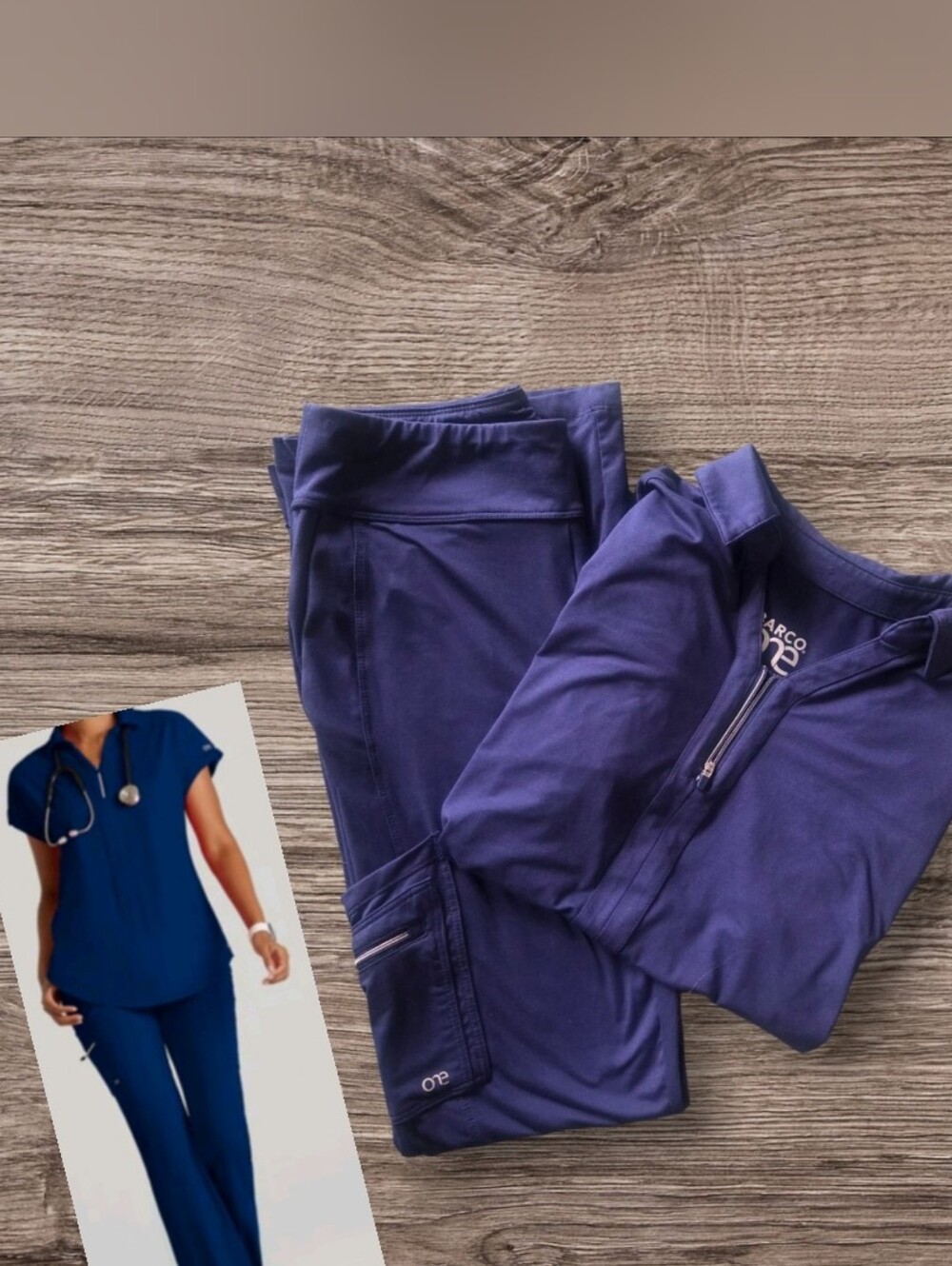 BARCO ONE Top/Bottom Engage/Sprint KnitScrub Set. Navy Size S